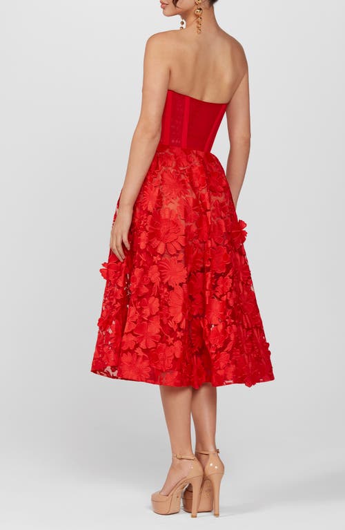 Shop Helsi Florence Floral Appliqué Strapless Midi Dress In Poppy