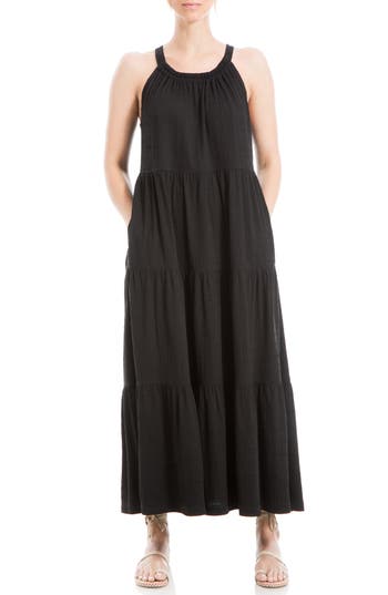 Shop Max Studio Sleeveless Tiered Maxi Dress In Black-black