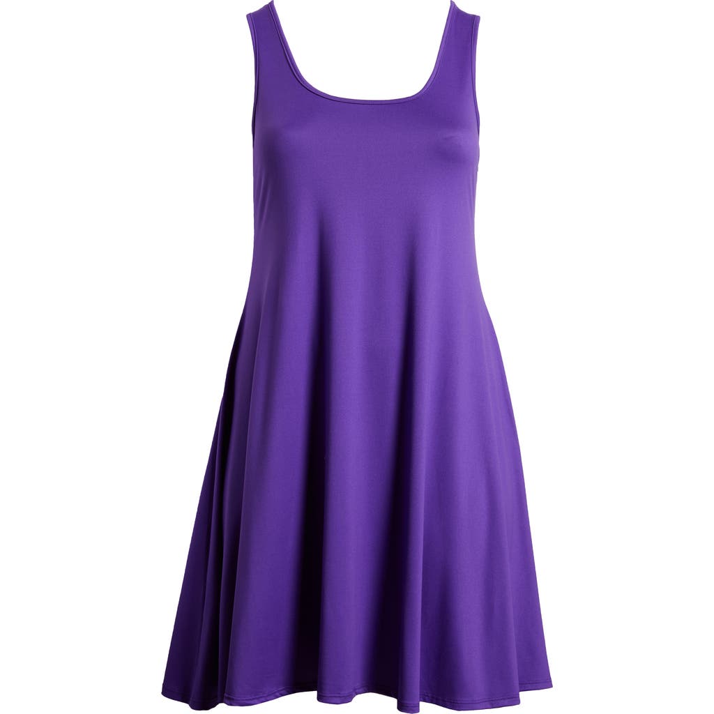 24seven Comfort Apparel Petites Sleeveless A-line Fit And Flare Skater Dress In Purple