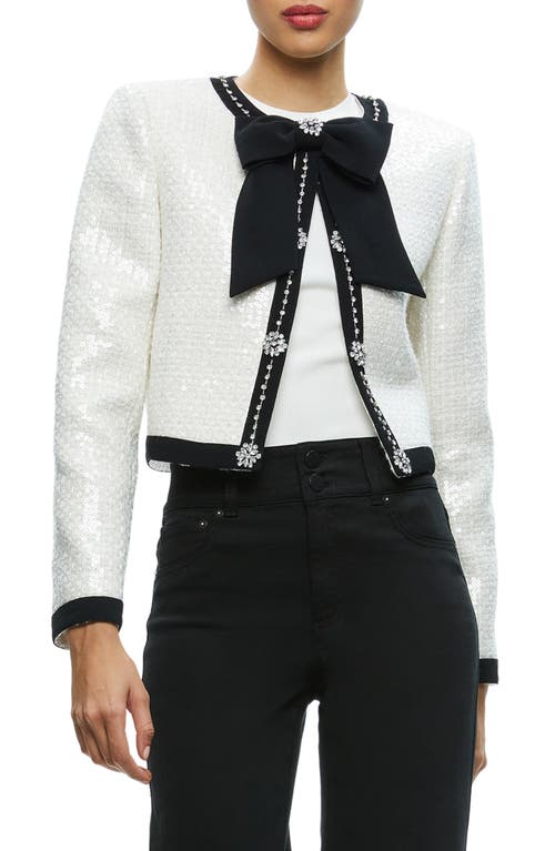 Alice + Olivia Gwyneth Rhinestone Detail Tweed Jacket Off White at Nordstrom,