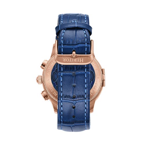 Shop Heritor Automatic Apostle Leather-band Watch W/ Day/date In Rose Gold/blue