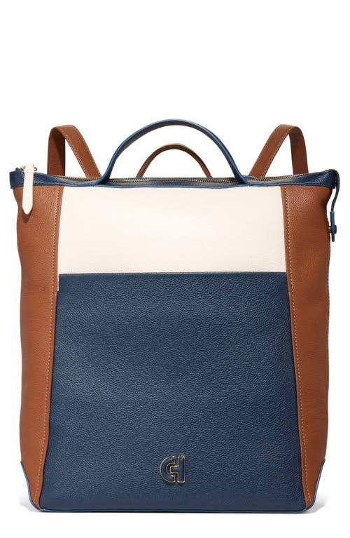 Cole Haan Grand Ambition Leather Convertible Backpack In British Tan/blue Wi