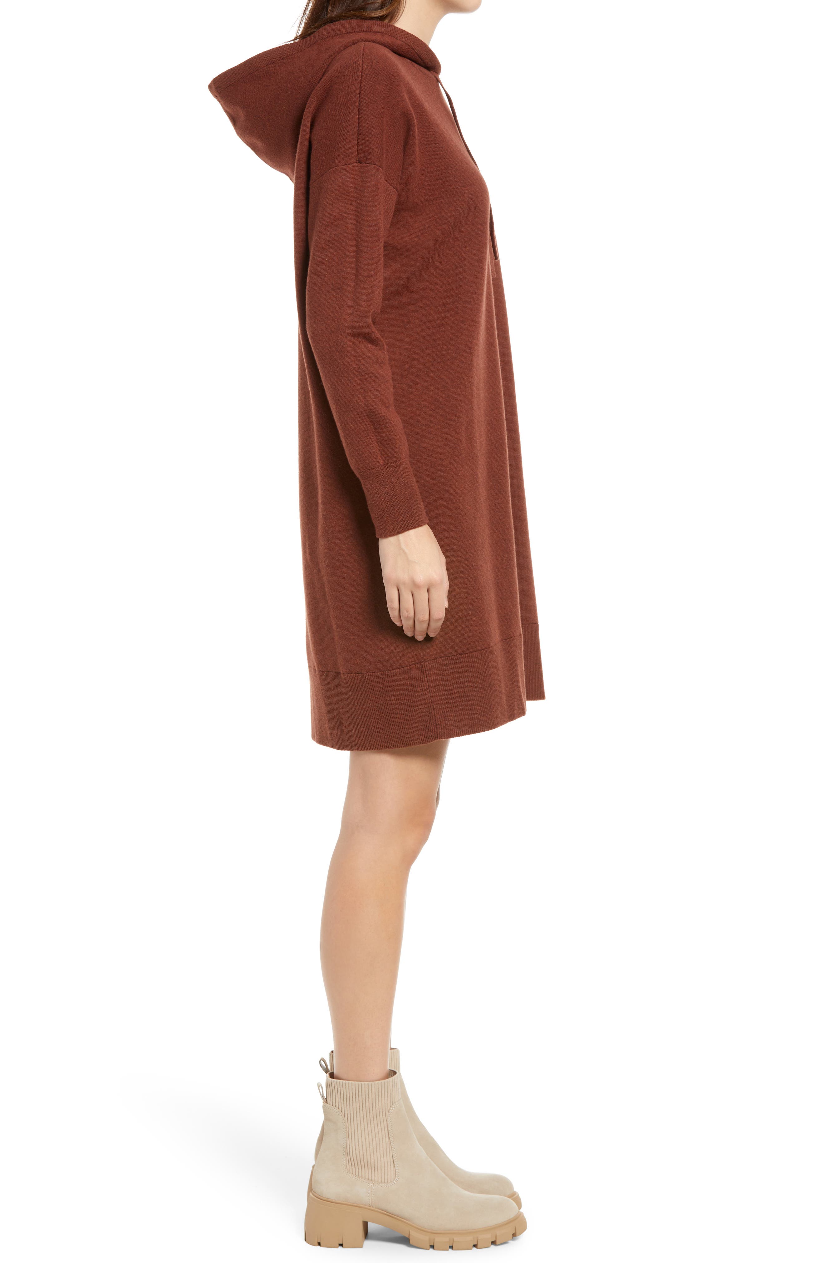Madewell Long Sleeve Hoodie Sweater Dress in Heather Cherry