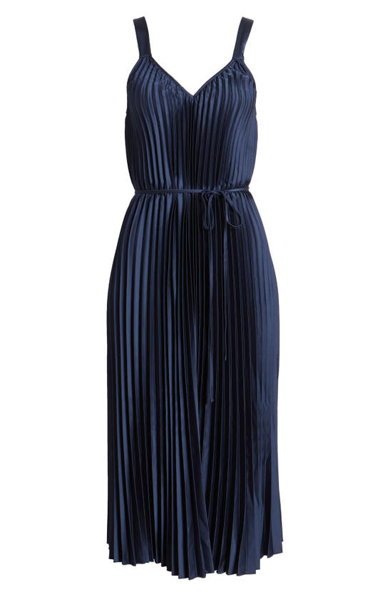 Shop Sam Edelman Plissé Tie Waist Satin Dress In Navy