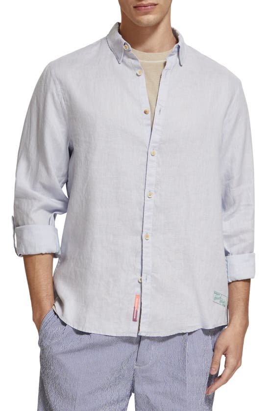 Shop Scotch & Soda Linen Button-up Shirt In Shirt Blue