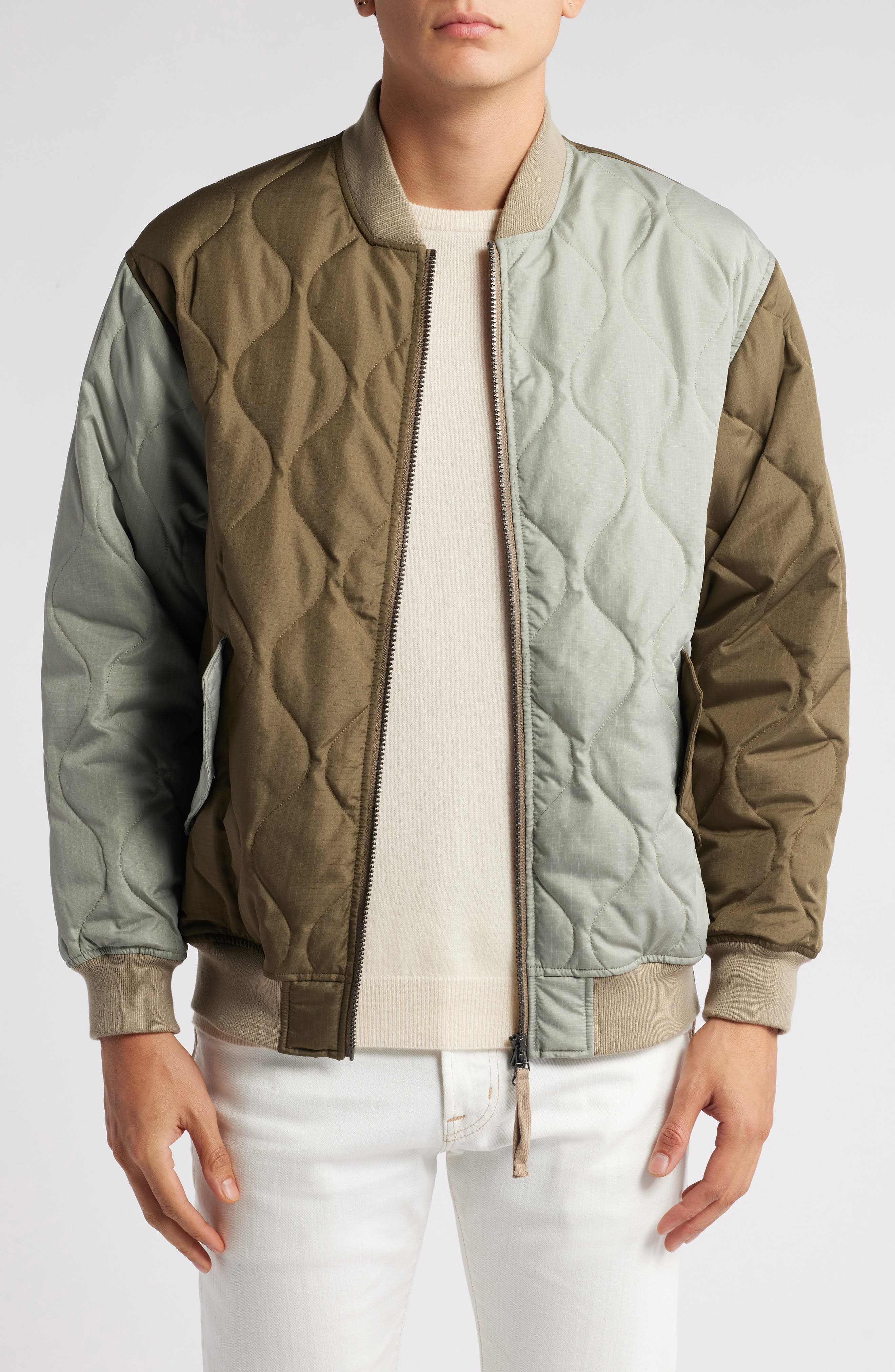 TAION Military MA-1 Quilted Colorblock 800 Fill Power Down in Multi 