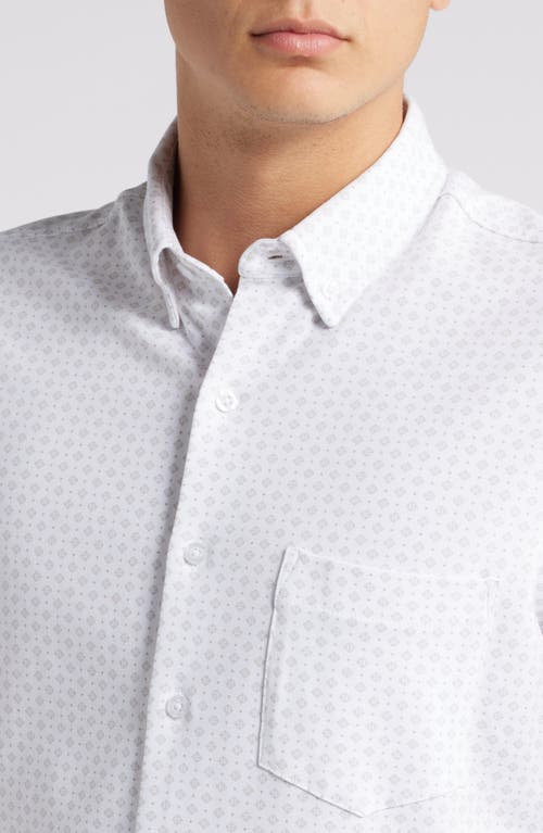 Shop Nordstrom Foulard Knit Short Sleeve Button-down Shirt In White- Grey Diamond Foulard