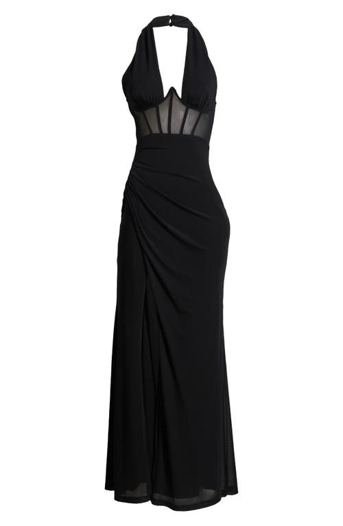 Shop Lulus Never Ending Glamour Halter Gown In Black/black