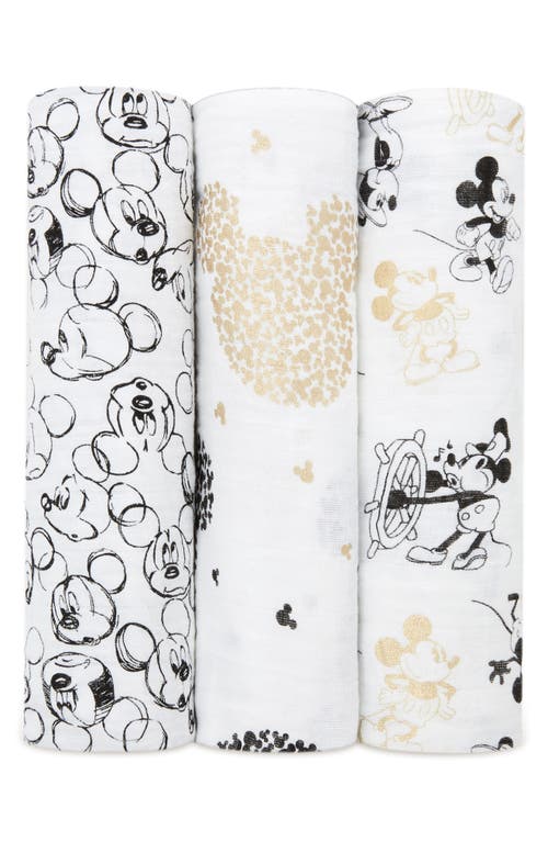 aden + anais Disney Mickey's 90th 3-Pack Swaddling Cloths in Black And Gold