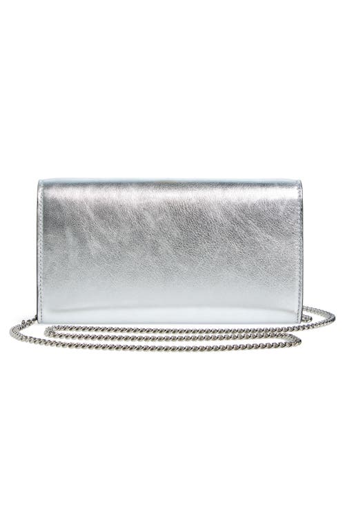 Shop Jimmy Choo Metallic Leather Wallet On A Chain In Silver