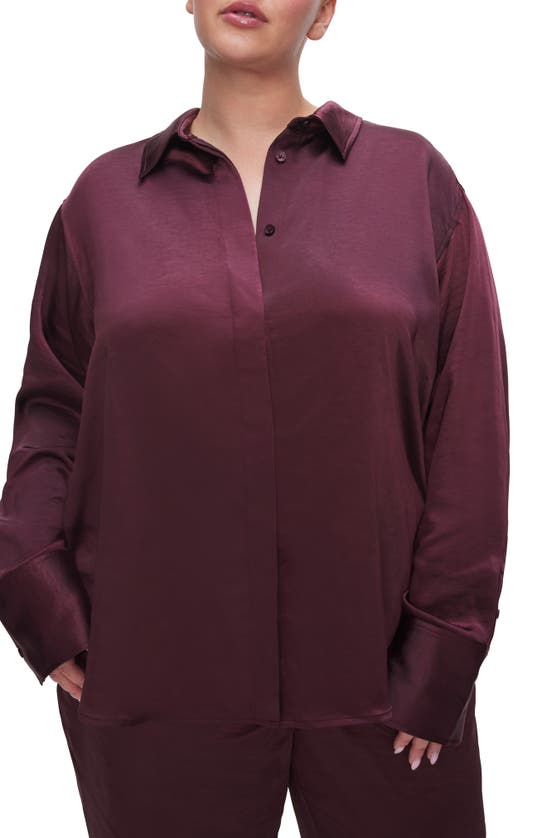 Shop Good American Washed Satin Button-up Shirt In Malbec003