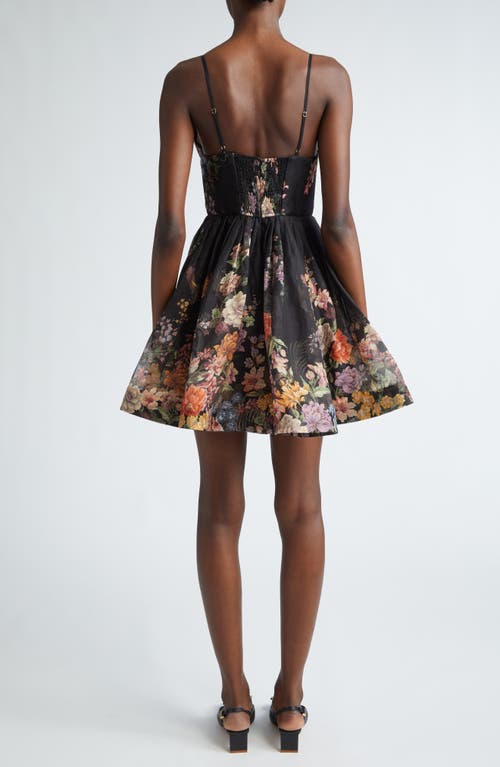 Shop Zimmermann Pavilion Floral Linen & Silk Minidress In Black Multi Floral