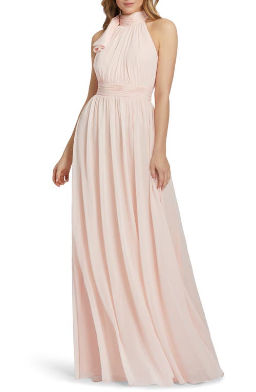 High Neck Ruched Chiffon A-Line Gown in Blush