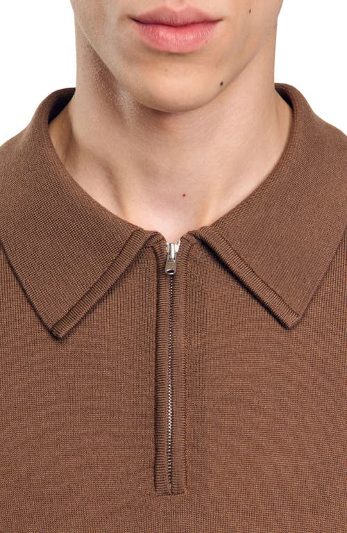 Shop Sandro Knit Polo Sweater In Caramel