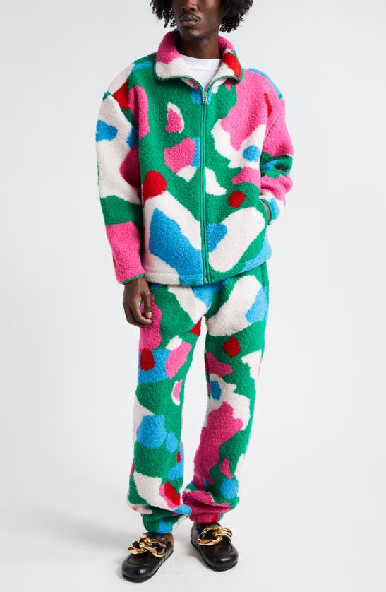 Shop Jw Anderson Multicolor Graphic Fleece Sweatpants In Pink/ Multi