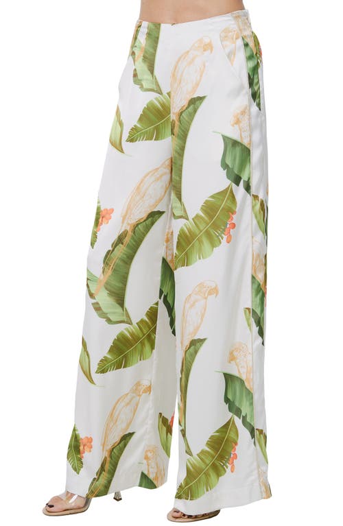 Shop Ciebon Anjella Leaf Print Wide Leg Pants In Cream Multi