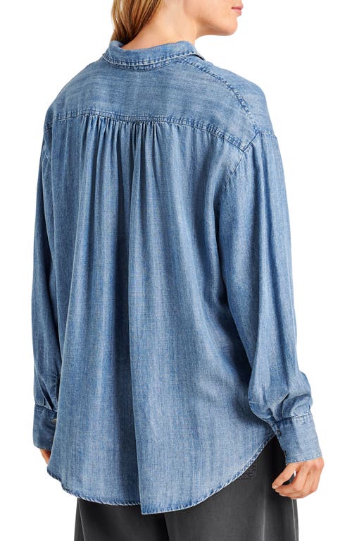 Shop Splendid Lia Ruffle Chambray Button-up Shirt In Indigo