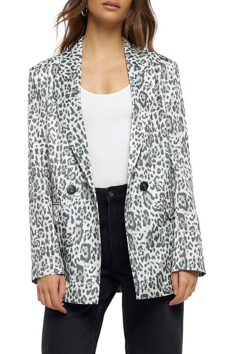 Leopard Print Double Breasted Blazer