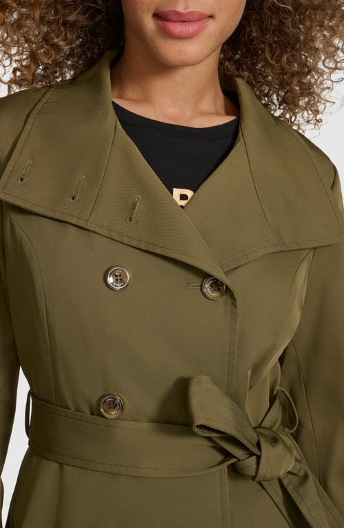 Shop Karl Lagerfeld Paris Double Breasted Peplum Trench Jacket In Olive