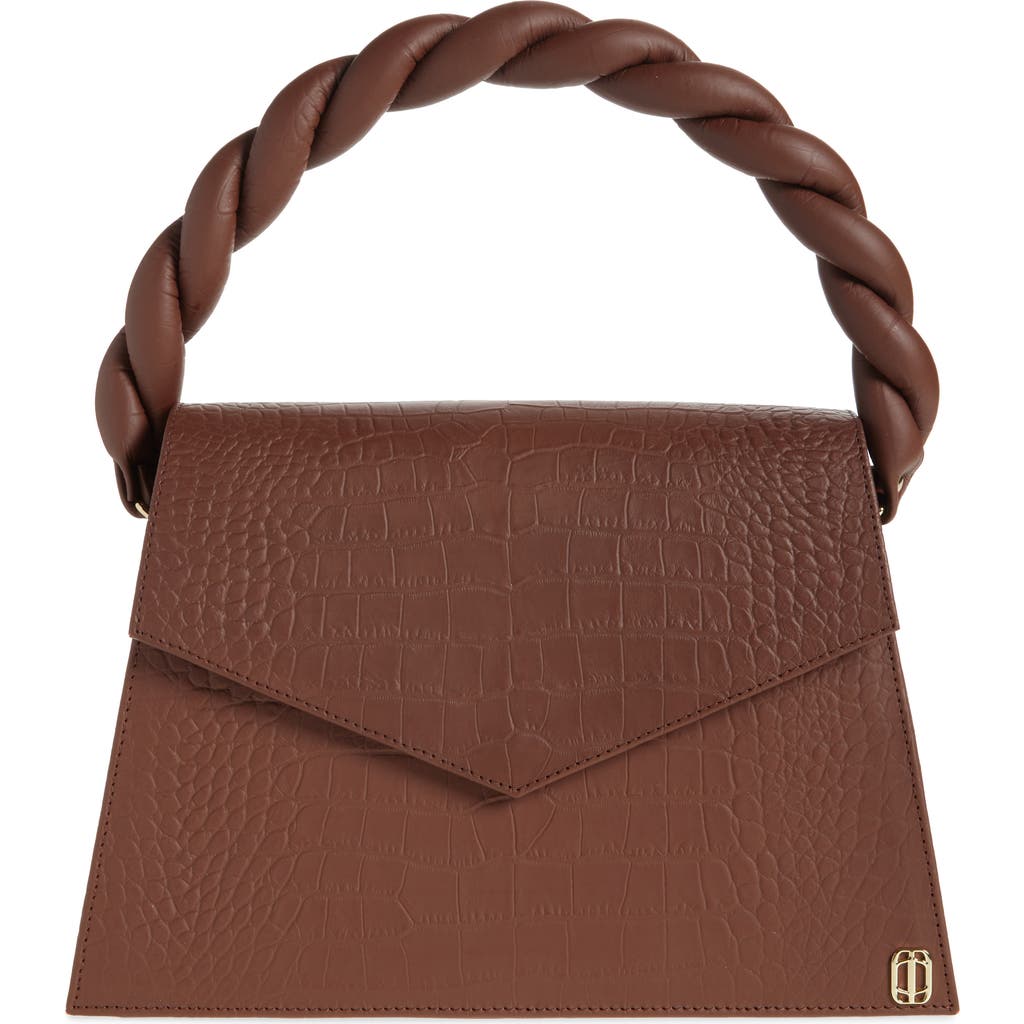 Anima Iris Medium Zaza Grande Croc Embossed Leather Top Handle Bag In Dark Brown
