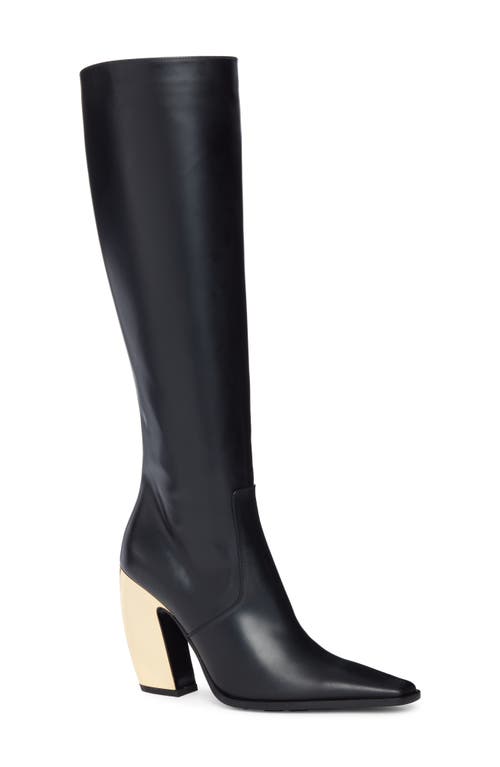 Tex Pointed Toe Knee High Boot in Black Gold