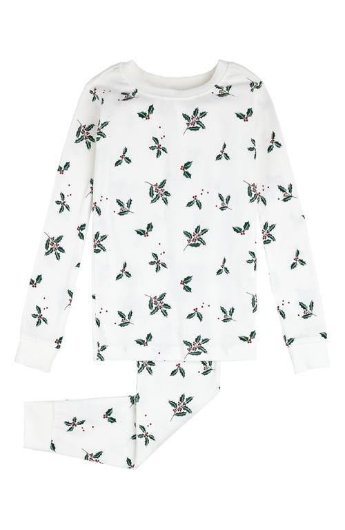 Petit Lem Babies'  Merry Mistletoe Holiday Print Fitted Organic Cotton Two-piece Pajamas In Off White