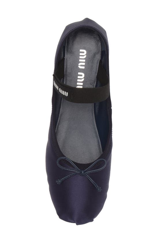 Shop Miu Miu Logo Strap Ballet Flat In Baltico