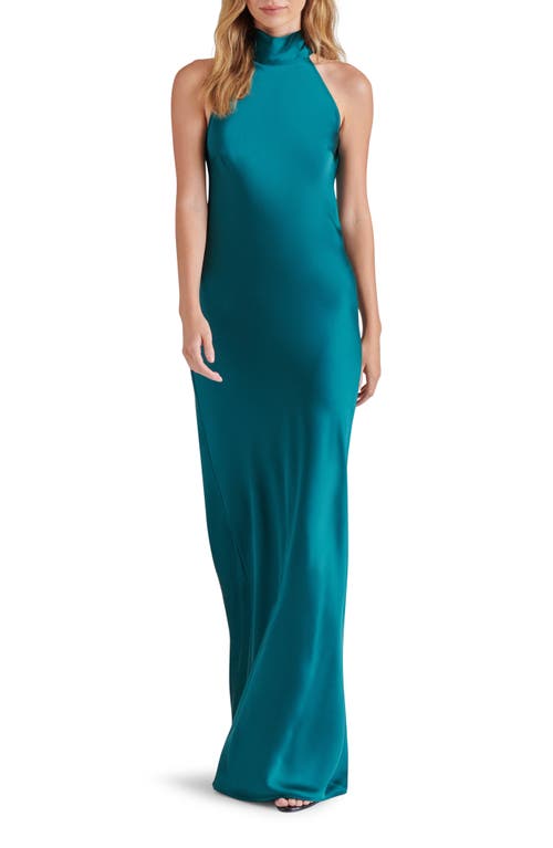 Shop Steve Madden Lara Satin Bias Cut Maxi Dress In Deep Teal