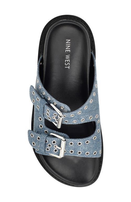 Nine West Eleny Platform Slide Sandal In Medium Blue
