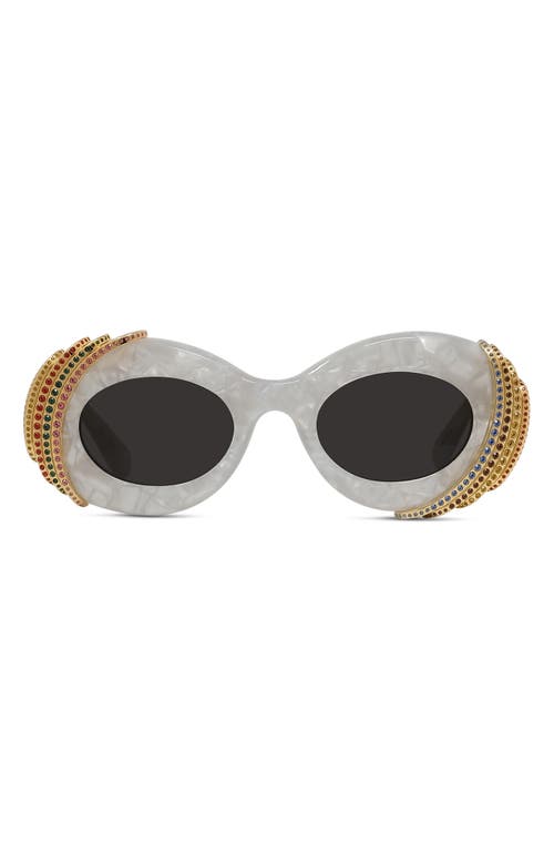 Loewe Gray Paula's Ibiza Pavé Oval Sunglasses In White/other/smoke