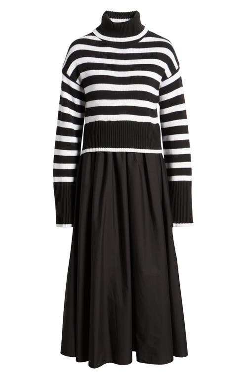 Shop Moon River Mixed Media Long Sleeve Midi Dress In Black