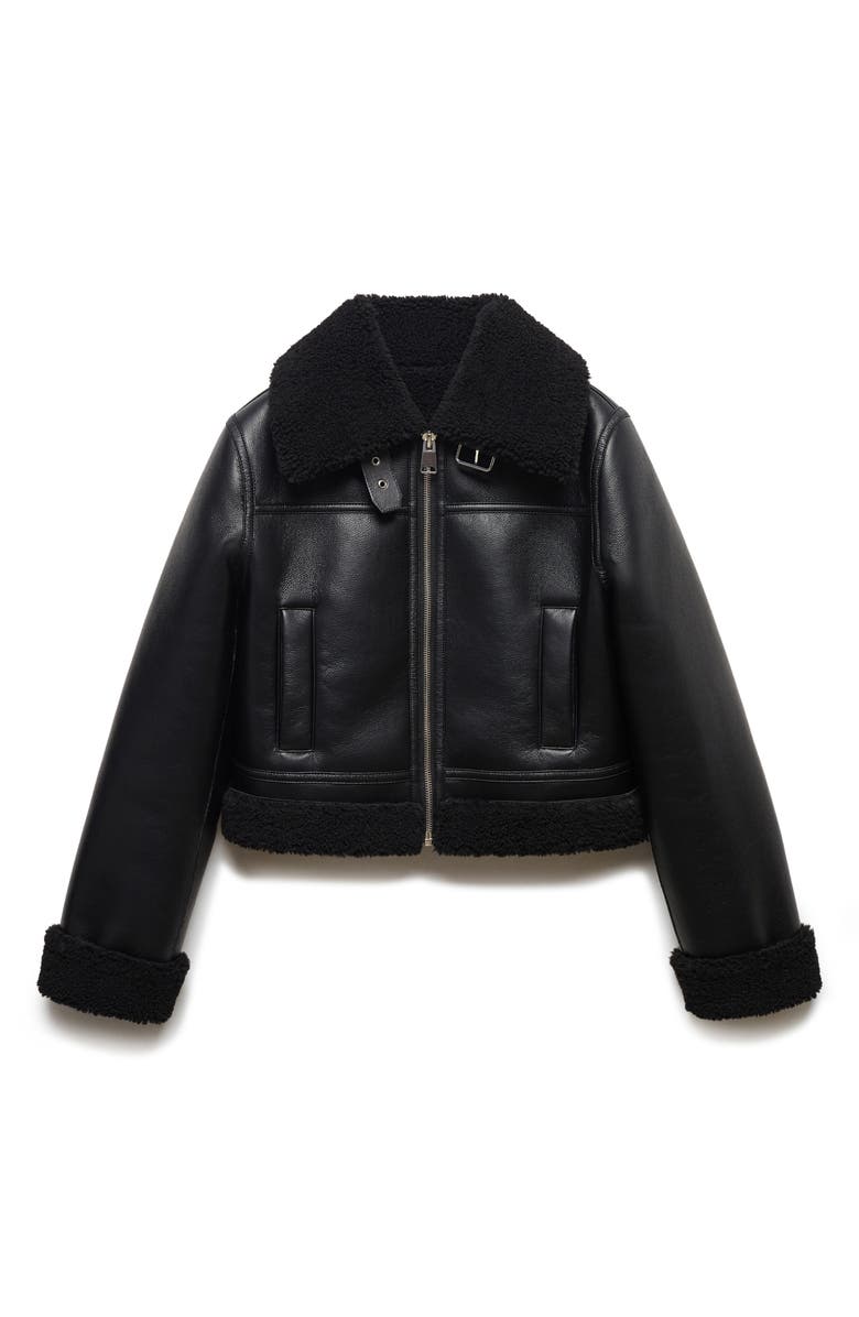 MANGO Faux Shearling Trim Moto Jacket | Nordstrom