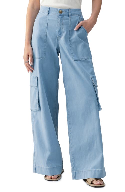 Sunset Wide Leg Chambray Cargo Pants in Pale Blue