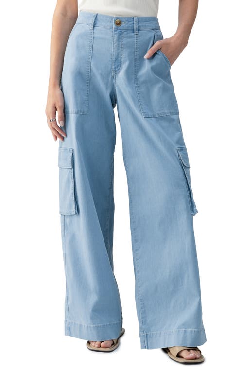 Sanctuary Sunset Wide Leg Chambray Cargo Pants In Pale Blue