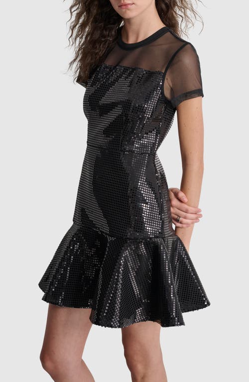 Shop Dkny Geometric Sequin Stretch Minidress In Black/black