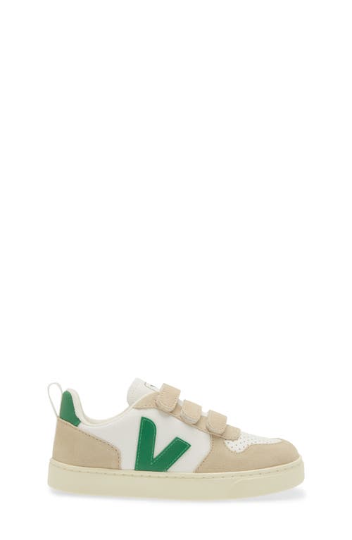 Veja Kids' V-10 Chromefree™ Top Sneaker In Extra-white/ Emeraude