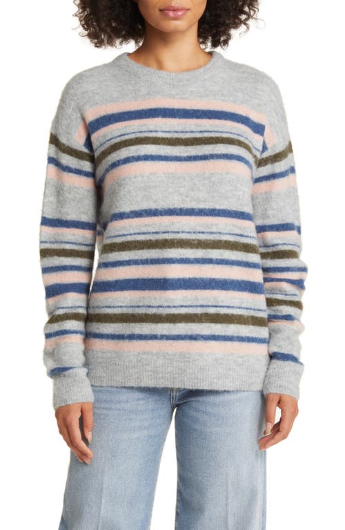 caslon(r) Stripe Brushed Pullover Sweater in Grey Heather Blue Betsy Stripe