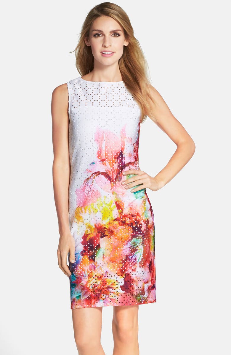 Julia Jordan Floral Print Laser Cut Scuba Sheath Dress | Nordstrom