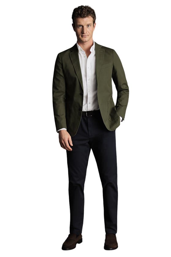 Shop Charles Tyrwhitt Cotton Stretch Slim Fit Jacket In Olive Green