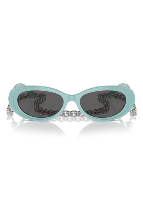 Shop Tiffany & Co 54mm Oval Sunglasses With Chain In Blue Grey