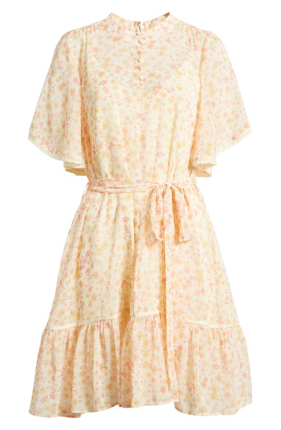 Shop Rachel Parcell Ditsy Tie Waist Flutter Sleeve Dress In Yellow Ditsy Floral