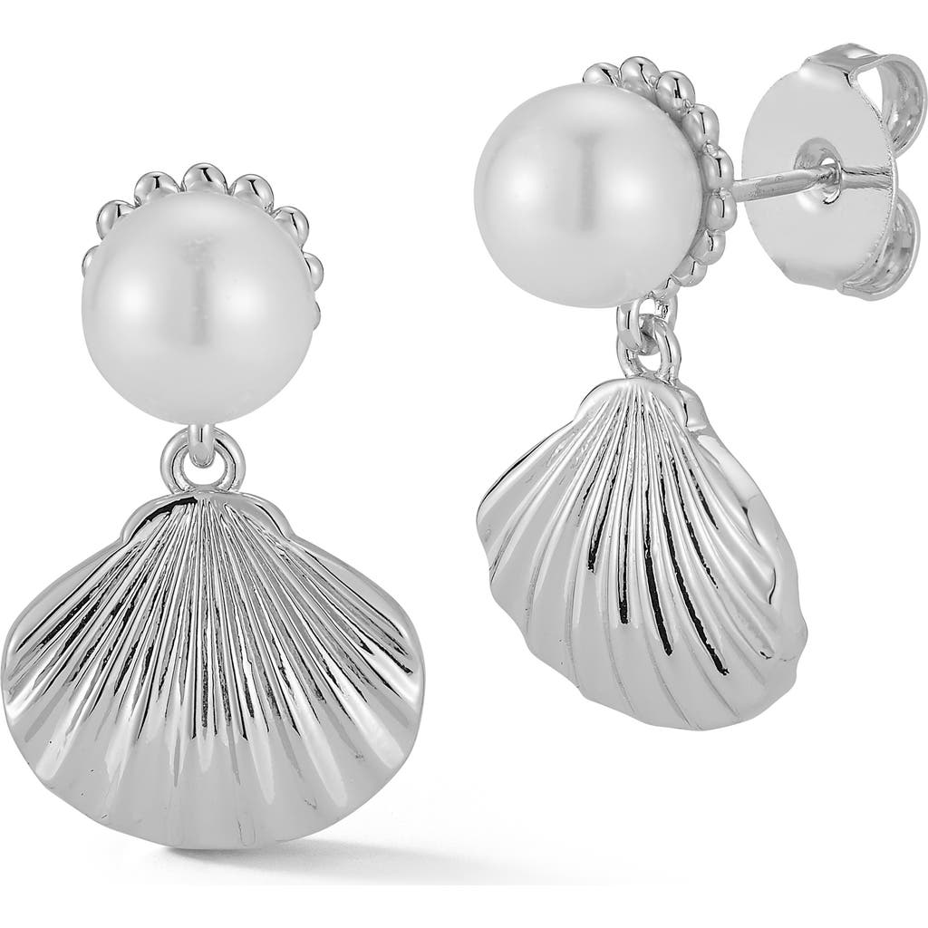 Sphera Milano Freshwater Pearl Shell Stud Earrings In Silver