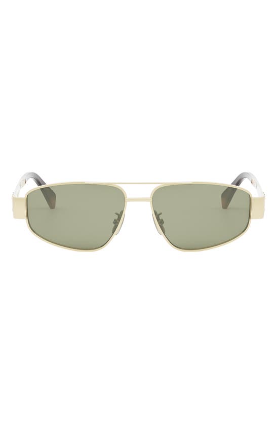 Shop Celine Triomphe 57mm Pilot Sunglasses In Shiny Endura Gold / Green