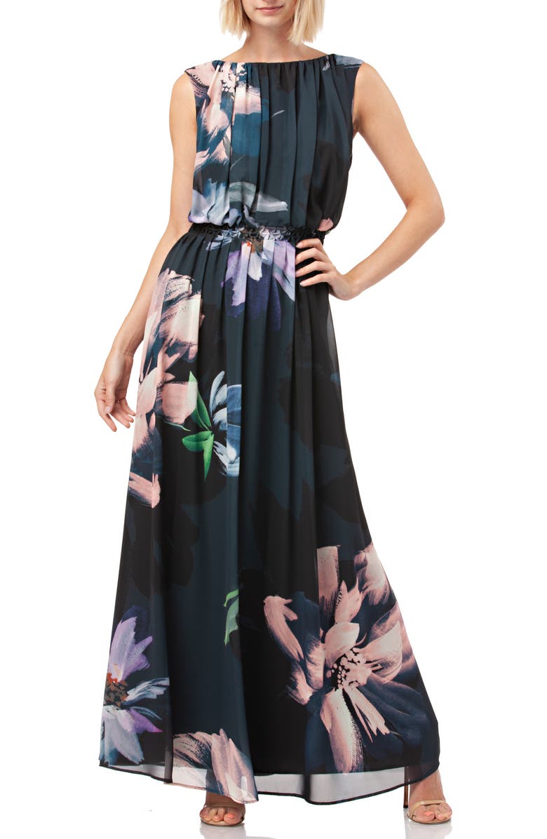 Kay Unger Floral Print Chiffon Gown | Nordstrom