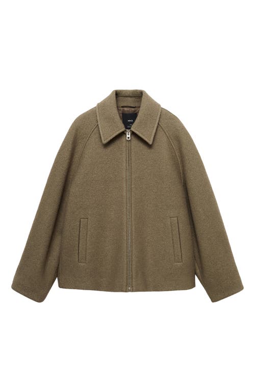 Mango Wool Blend Zip Jacket In Khaki Green