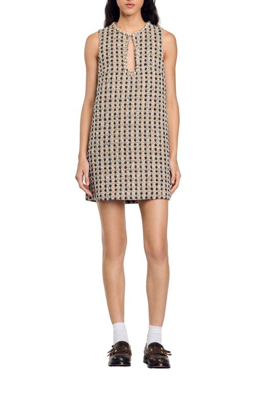 Shop Sandro Short Tweed Dress In Camel/deep Blu