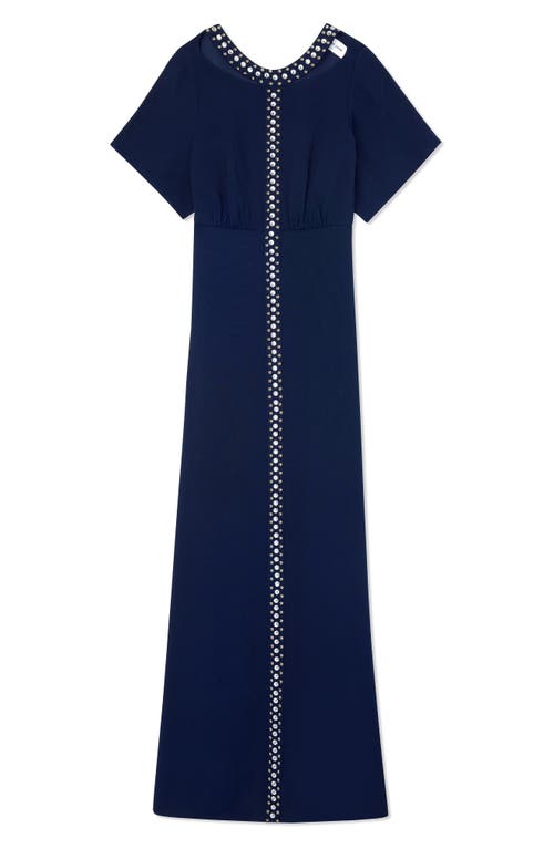 Shop St John St. John Collection Crystal Embellished Flutter Sleeve Gown In Royal Blue