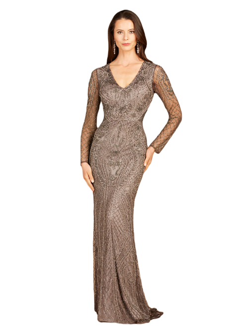 Lara New York Long Sleeve Beaded Dress In Grey