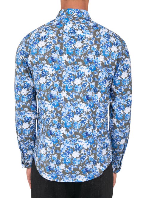 Brooklyn Brigade Floral Recycled 4-way Stretch Performance Long Sleeve Shirt In Blue