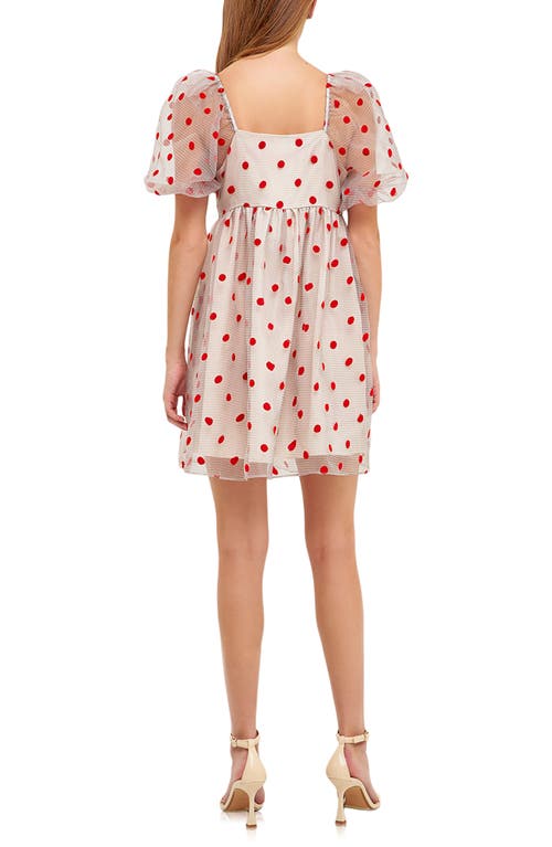 Shop English Factory Polka Dot Gingham Organza Minidress In Multi/red Dot